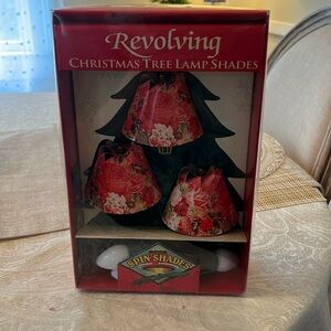 SPIN SHADES REVOLVING CHRISTMAS LAMP SHADES Santa Set Of 3 Shades NIB Flowers